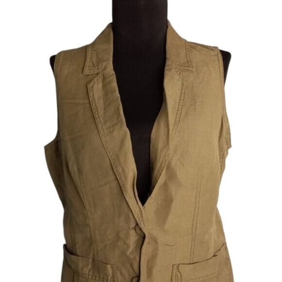 J. Jill S SP Womens Petite Silk Linen Blazer Vest Green - Picture 6 of 9